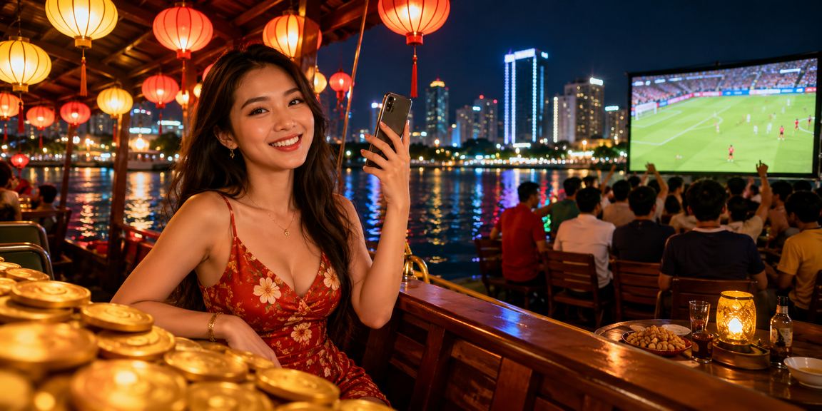 Người hâm mộ bóng đá theo dõi kèo cược tại chợ đêm Hà Nội với điện thoại trên tay