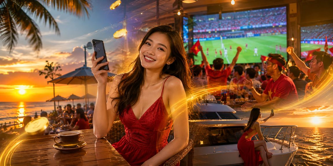 Người dùng tại Phú Quốc dùng ứng dụng 88vv1 trên điện thoại bên tách cà phê